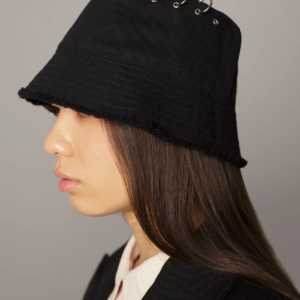 Black cotton distressed 90s denim Bucket hat, vintage denim hat