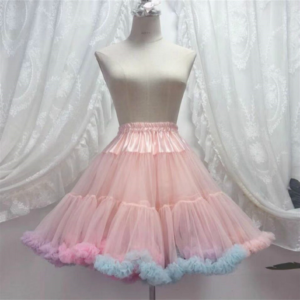 Lolita Rainbow Fluffy Organza Petticoat in Pink, A-line Tutu Petticoat Above-the-knee Underskirt