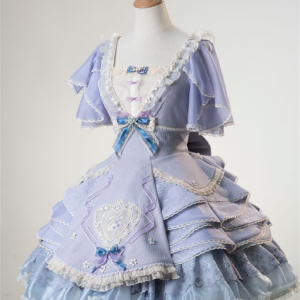 Pale Blue Classical Lolita Dress, Vintage Chiffon Lace Ruffles Dress, Elegant Lolita Dress