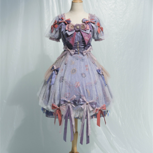 Vintage Embroidery Lolita Dress, Lace Ruffles Dress with Bow