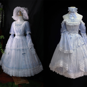 Classical Pale Blue Floral Lolita Dress, Vintage Lace Ruffles Dress