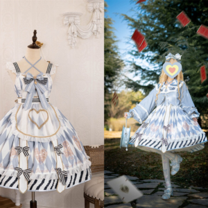 Alice in Wonderland Lolita Dress, Sweet Kwaii Lolita Dress, Pale Blue Lace Ruffles Lolita Dress Set