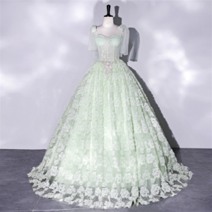 Light Green 3d Flower Fairy Elegant Dress, Prom Dress Fairy, Quinceañera Dress