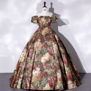 Vintage Oil-Painting Flowers Satin Dress