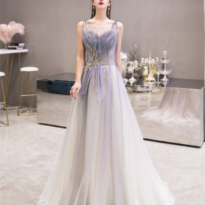 Lavender Purple Beading Glitter Sparkle Tulle Dress, Elegant Prom Dress