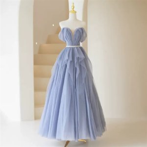 Pale Blue Sparkle Glitter Tulle Dress, Elegant Prom Dress Fairy