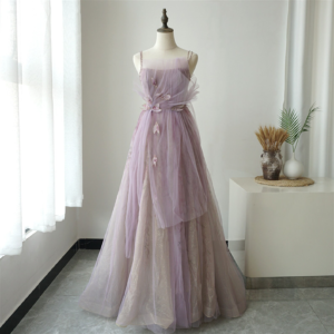 Dusty Rose Flowers Beading Sparkle Glitter Tulle Dress, Elegant Prom Dress