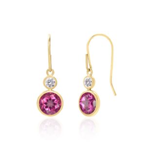 Hot Pink Topaz Earrings in 14K Solid Gold – White or Yellow Gold