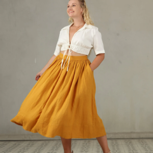 linen skirt in yellow and ashed lilac, linen skirt, a line skirt, retro skirt