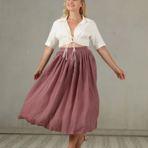PLUS SIZE linen skirt in yellow and ashed lilac, linen skirt, a line skirt, retro skirt, midi skirt