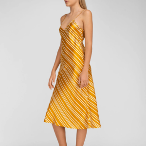 100% pure silk striped print slip dress Women gold slip vacation dress