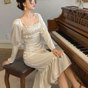 Pleated Silk Dress/ Vintage dress/ Ivory Dress/ Simple Wedding dress/ Bridesmaid dresses