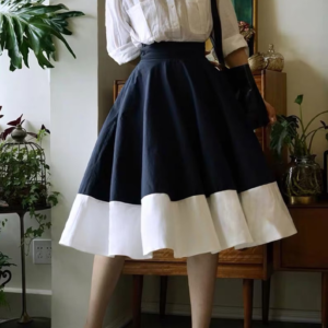 Vintage Skirt – Linen Skirt – Midi Skirt – High Waist Skirt – Mix Color Skirt – Pleated Skirt