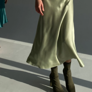 Sage green silk skirt Pistachio silk midi skirt Green silk slip skirt 100% silk charmeuse skirt