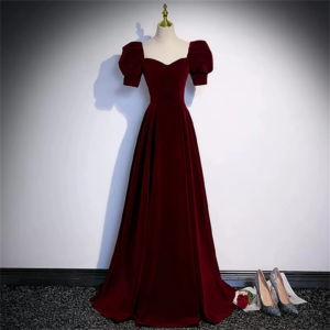 High quality wine red velvet dress, solid color women’s maxi dress, elegant dress for engagement