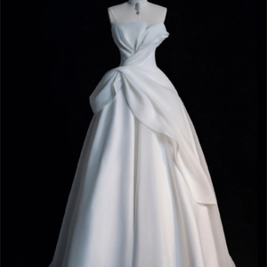 Strapless White Tulle Dress, Elegant White Wedding Dress for Bride, Princess Maxi Dress
