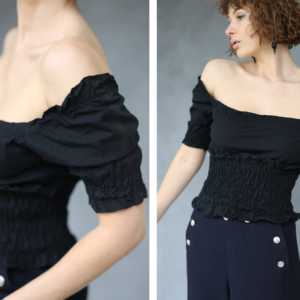 Vintage black cotton off-shoulder blouse top